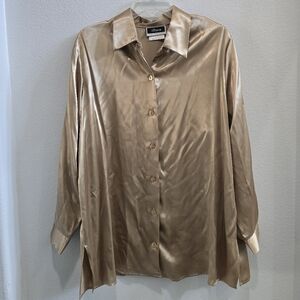 vintage Allyson Champagne button front Satin Blouse size 1X